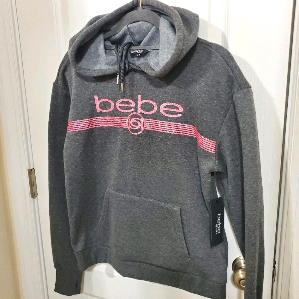 Bebe Small Grey Pink Glitter Hoodie